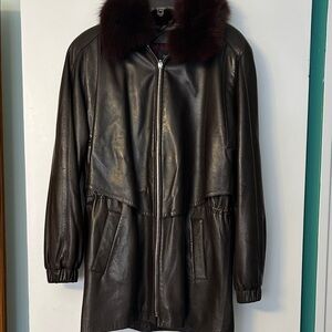 Damselle dark brown leather jacket with Thinsulate lining and removable fur trim